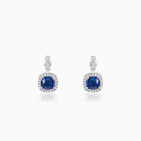 Nitya Silver Sapphire Blue Halo Earrings 