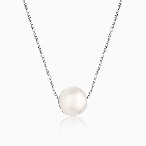 Nitya Silver White Pearl Moon Necklace