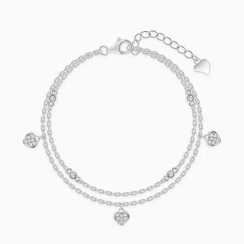 Nitya Silver Zircon Heart Charm Bracelet
