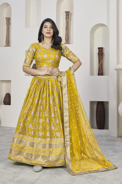 Aawiya Aalisha vol 1 Yellow 1018 catalog buy brocade lehenga online india