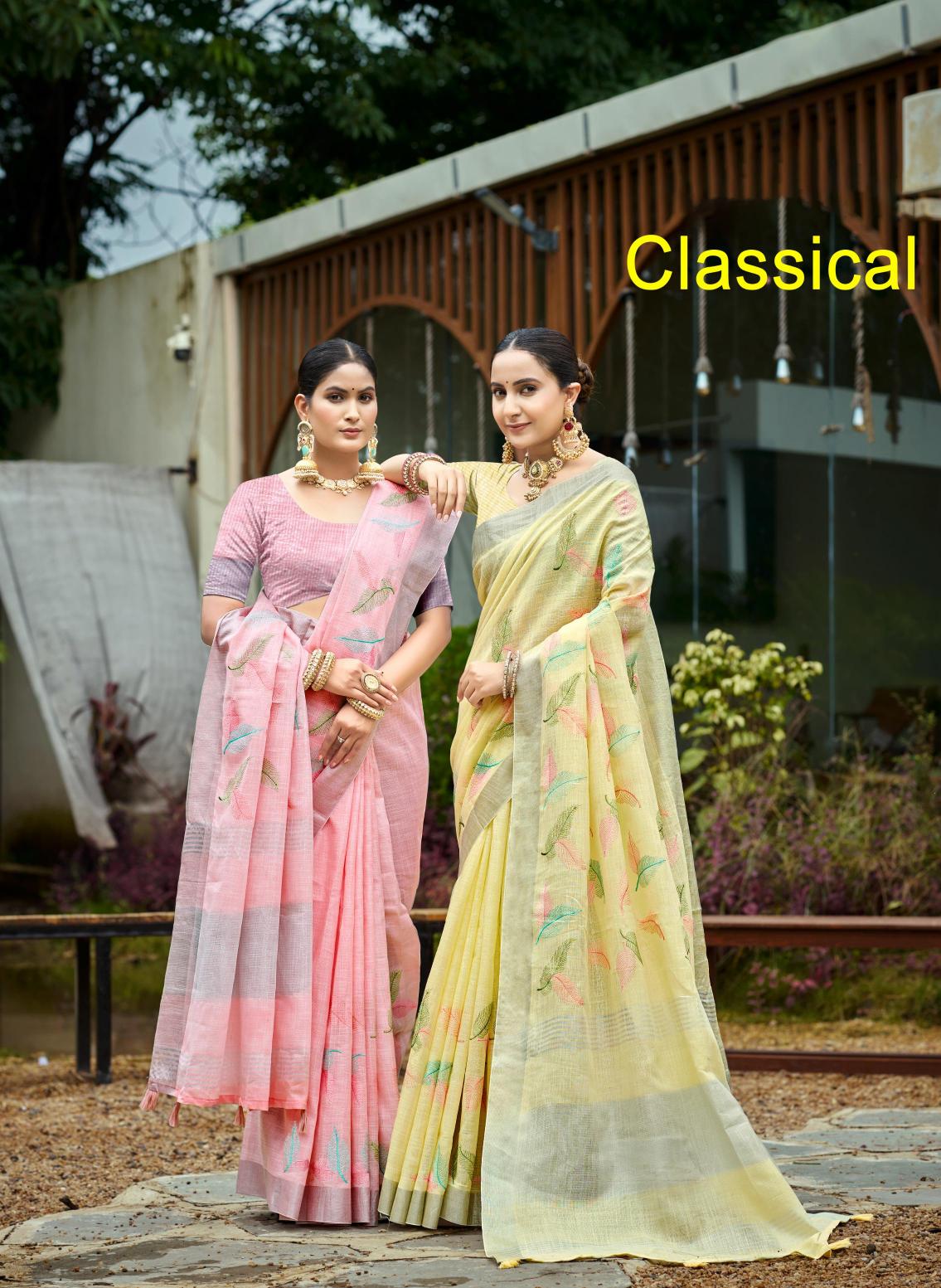 Bunawat - Classical Sangam Prints Linen Woven Work Traditional Saree