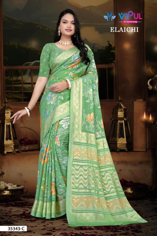 Vipul Elaichi 35343 A To D catalog brasso saree cheap rate surat