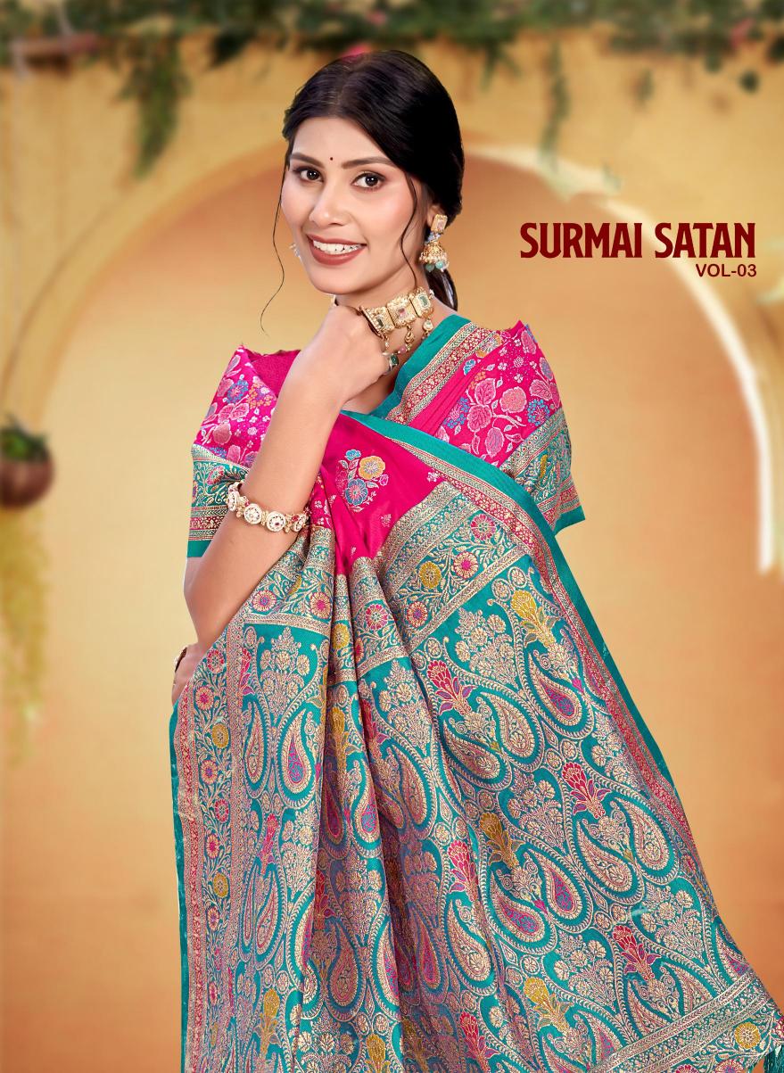 Bunawat - Surmai Satan 03 Sangam Prints Satin Silk Woven Work Traditional Saree