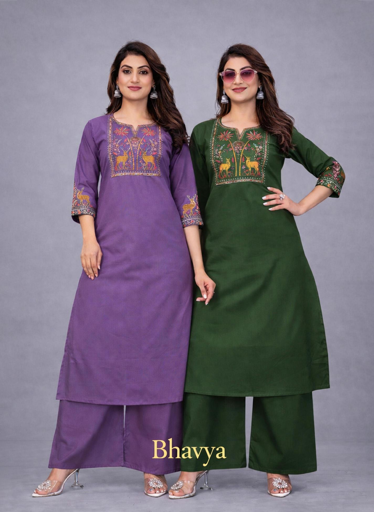 Surili - Bhavya Dabu Cotton Embroidery Kurta Palazzo Pant Set Traditional