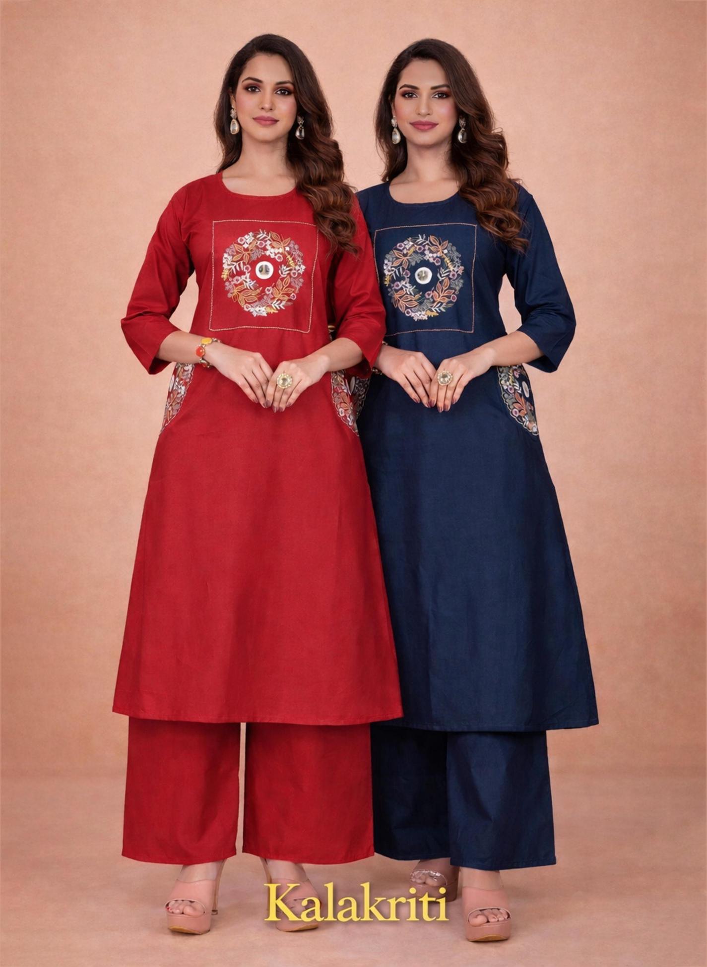 Surili - KALAKRITI Dabu Cotton Embroidery Kurta Palazzo Set