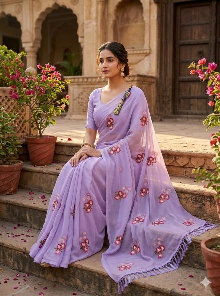 Dazira Georgette with floral embroidery Saree market Pune