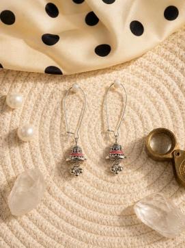 Designer Antique Gold Silver Plated Enamel Drop Earrings