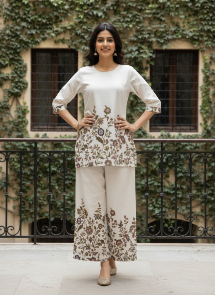 Felocity Present Khadi Cotton White Co-ord set Wholesale Price