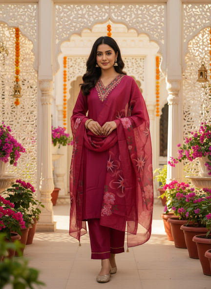 Felocity W75 Rani Color Embroidery Rayon Slub Kurti como set