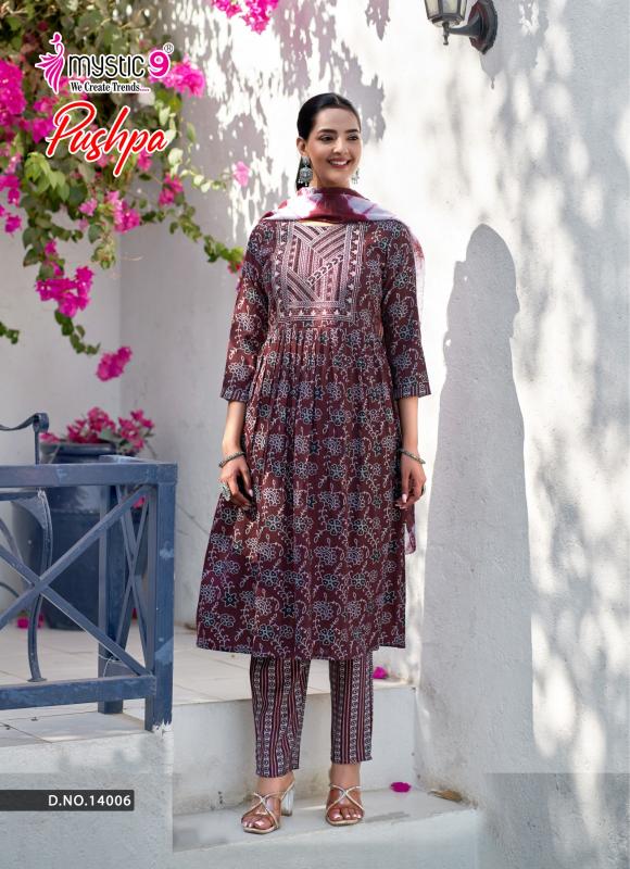 Mystic 9 Pushpa Vol 14 catalog wholesale cloth market in mumbai for kurtis