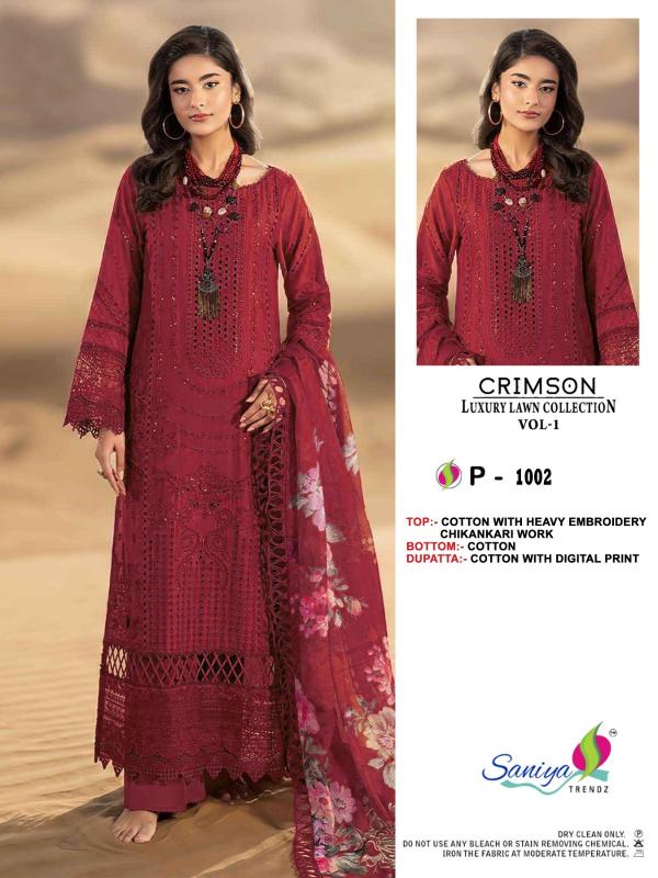 SANIYA TRENDZ Crimson luxury lawn Colletion vol-1  Designer salwar kameez