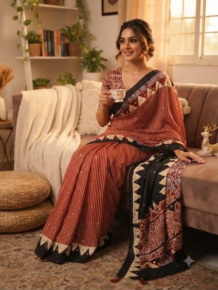 Ajrakh Gajji silk saree E commerce product