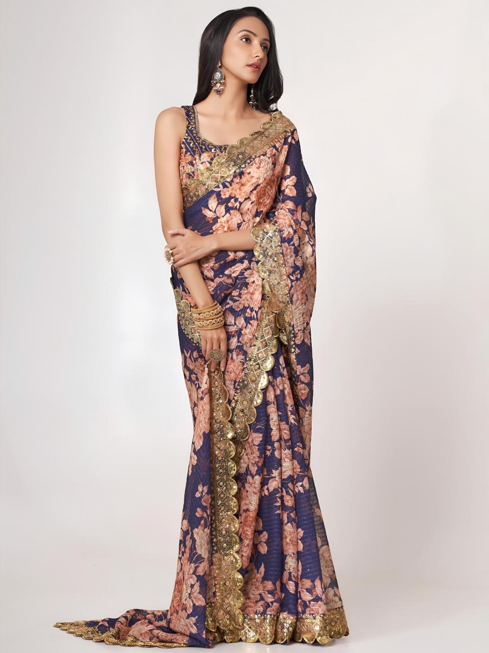 Dazira 1108 Purple catalog wholesale organza sarees