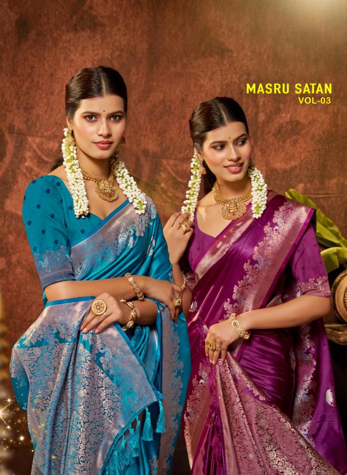 Bunawat - MASRU SATAN VOL-03 Sangam Prints Satin Silk Woven Work Traditional Saree