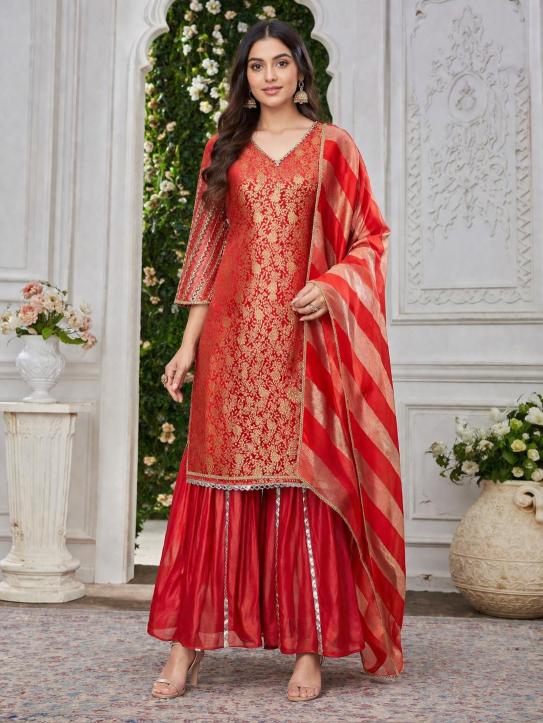 Flourious Pure Jacquard vol 1 catalog Red Jacquard Kurta set