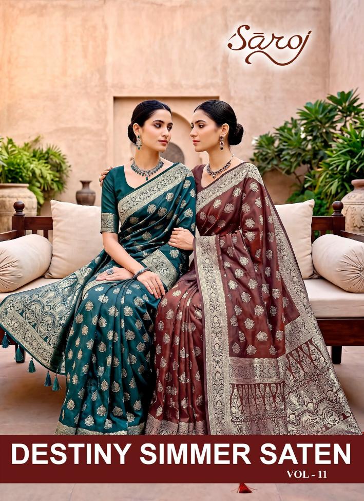 Saroj Destiny simmer satin vol.1 Tisse satin silk saree in surat price wholesale