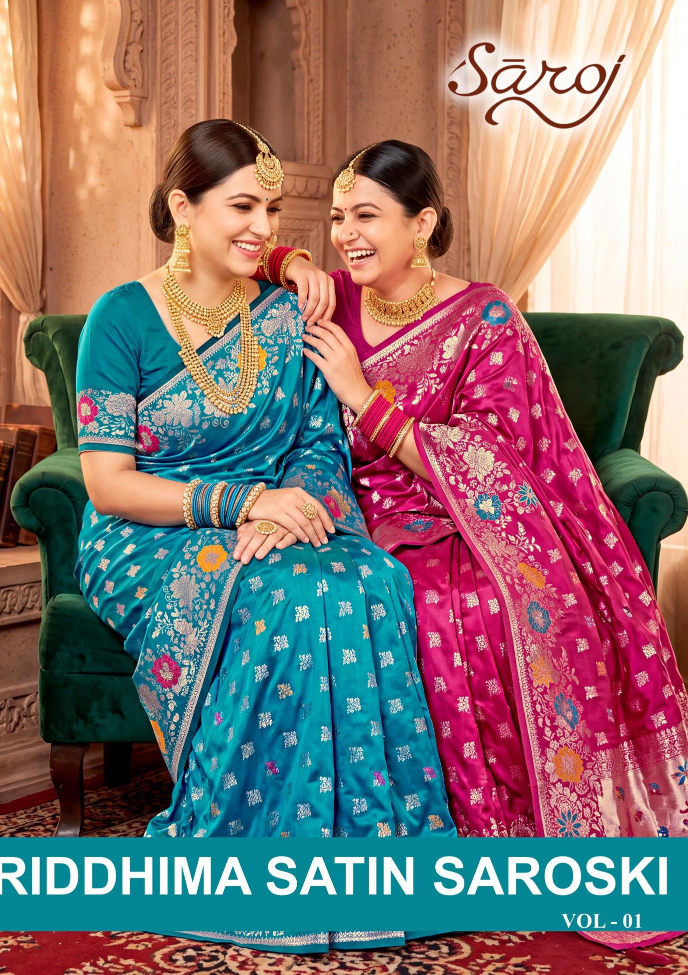 Saroj  Riddhima satin saroski vol.1 satin silk saree in surat price wholesale