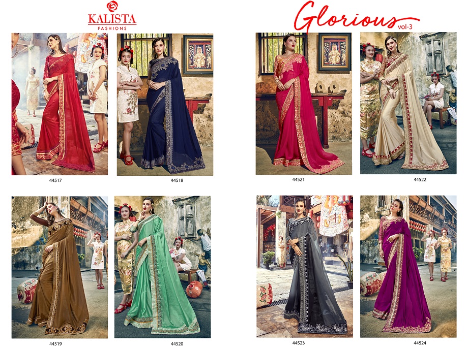 Glorios Vol 3 By Kalista Fashion Designer Party Wear Sarees Catalogue