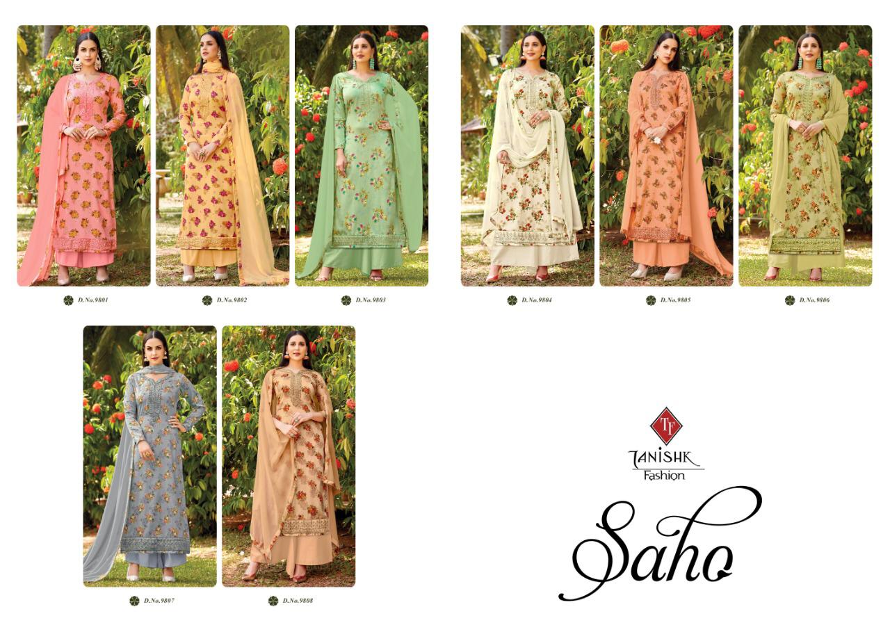 Saho Designer Dress Materials Catalogue By Tanishak Fashion