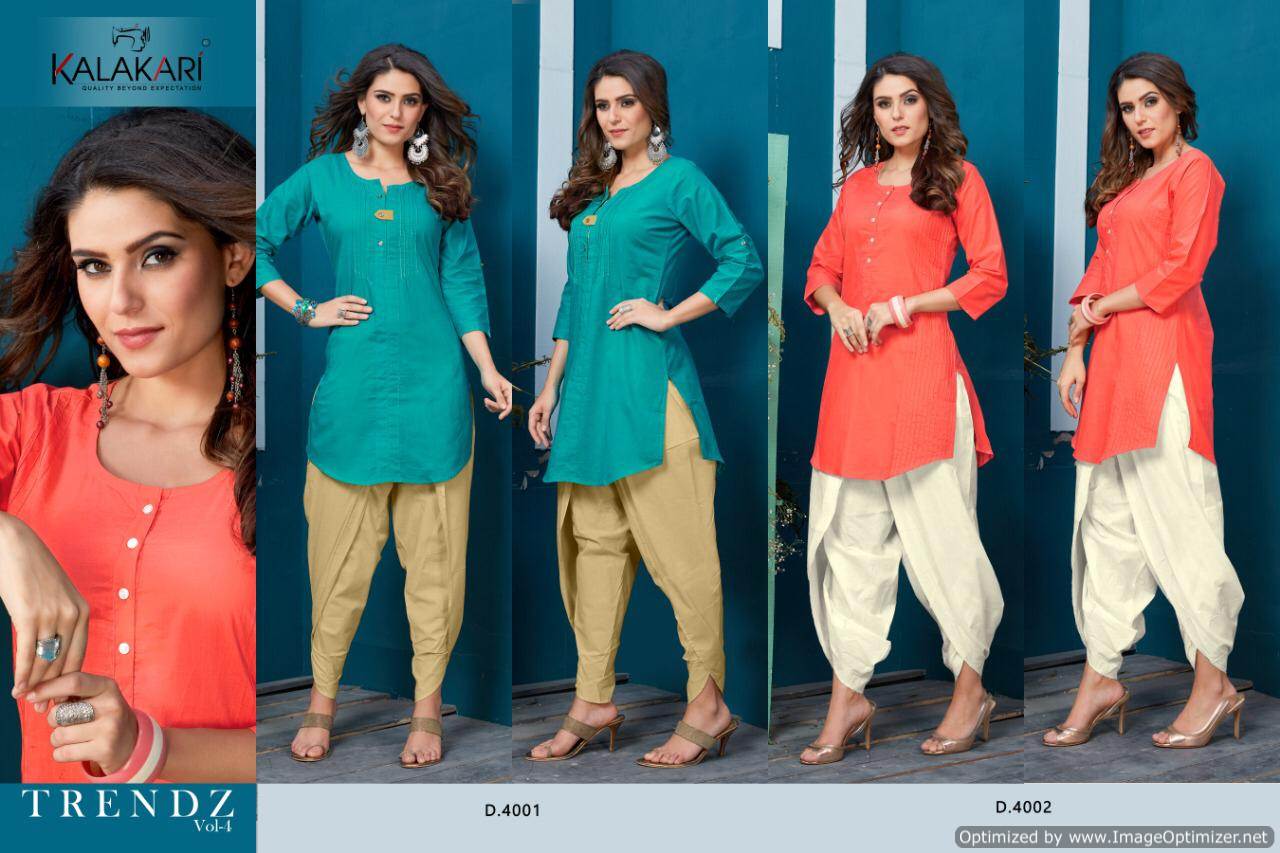 Trendz Vol 4 By Kalakari Fashion Designer Kurti With Bottom Catalogue