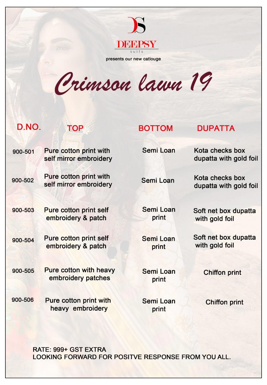 Deepsy Suit By Crimson Lawn 19 Pakistani Salwar Suit Catalogue