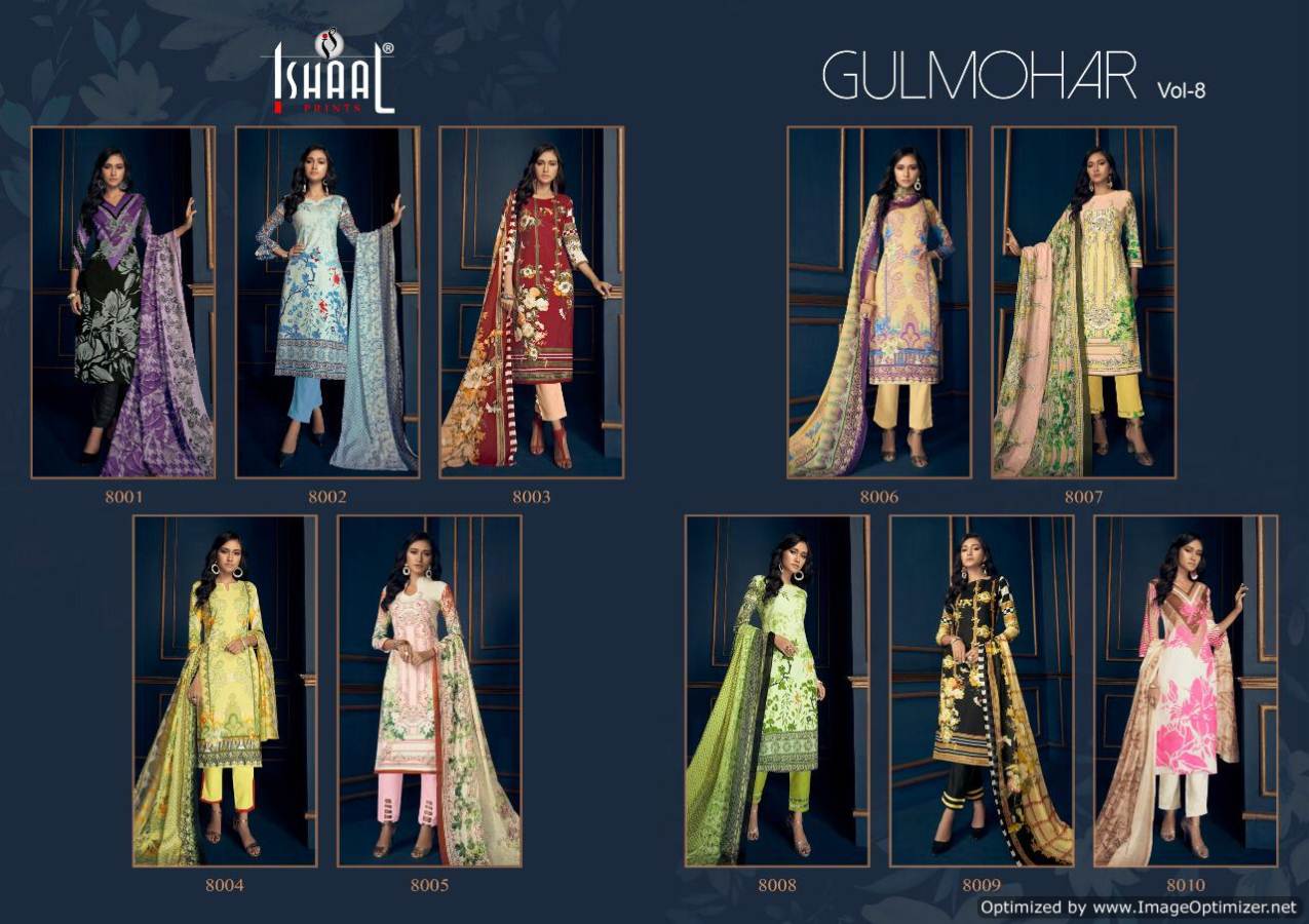 Gulmohar Vol 8 By Ishaal Prints Designer Dress Materials Catalogue