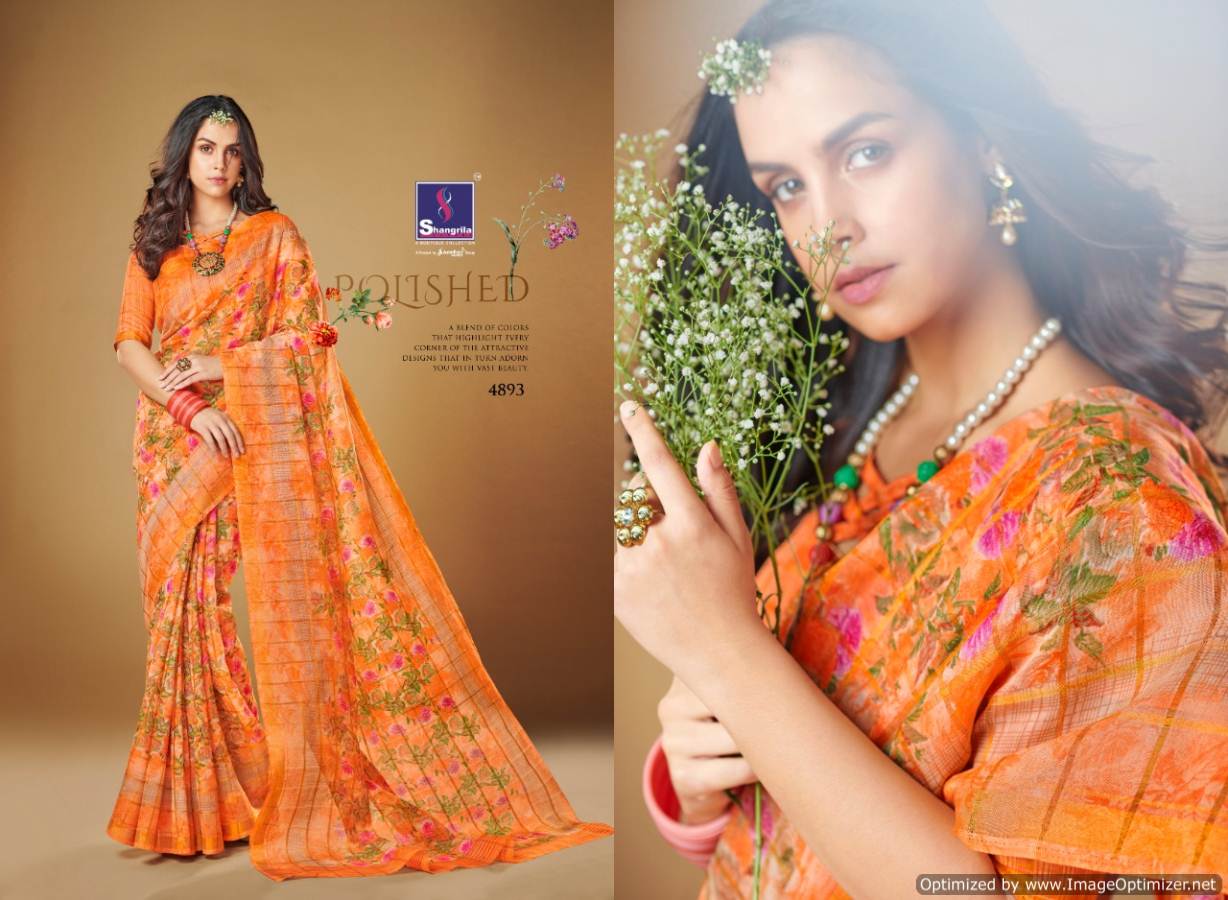 Kajal By Shangrila Linen Printed Sarees Catalogue