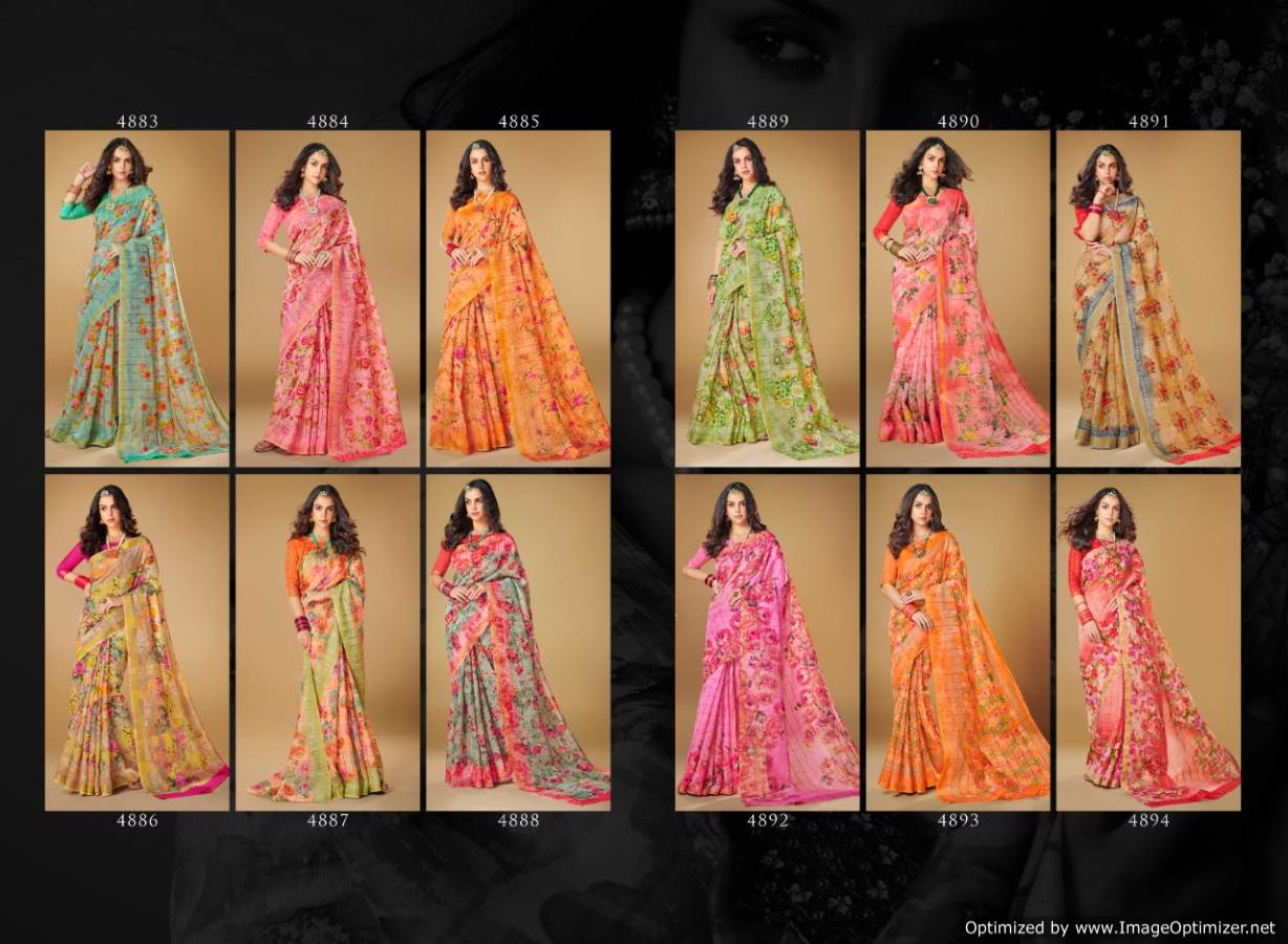 Kajal By Shangrila Linen Printed Sarees Catalogue