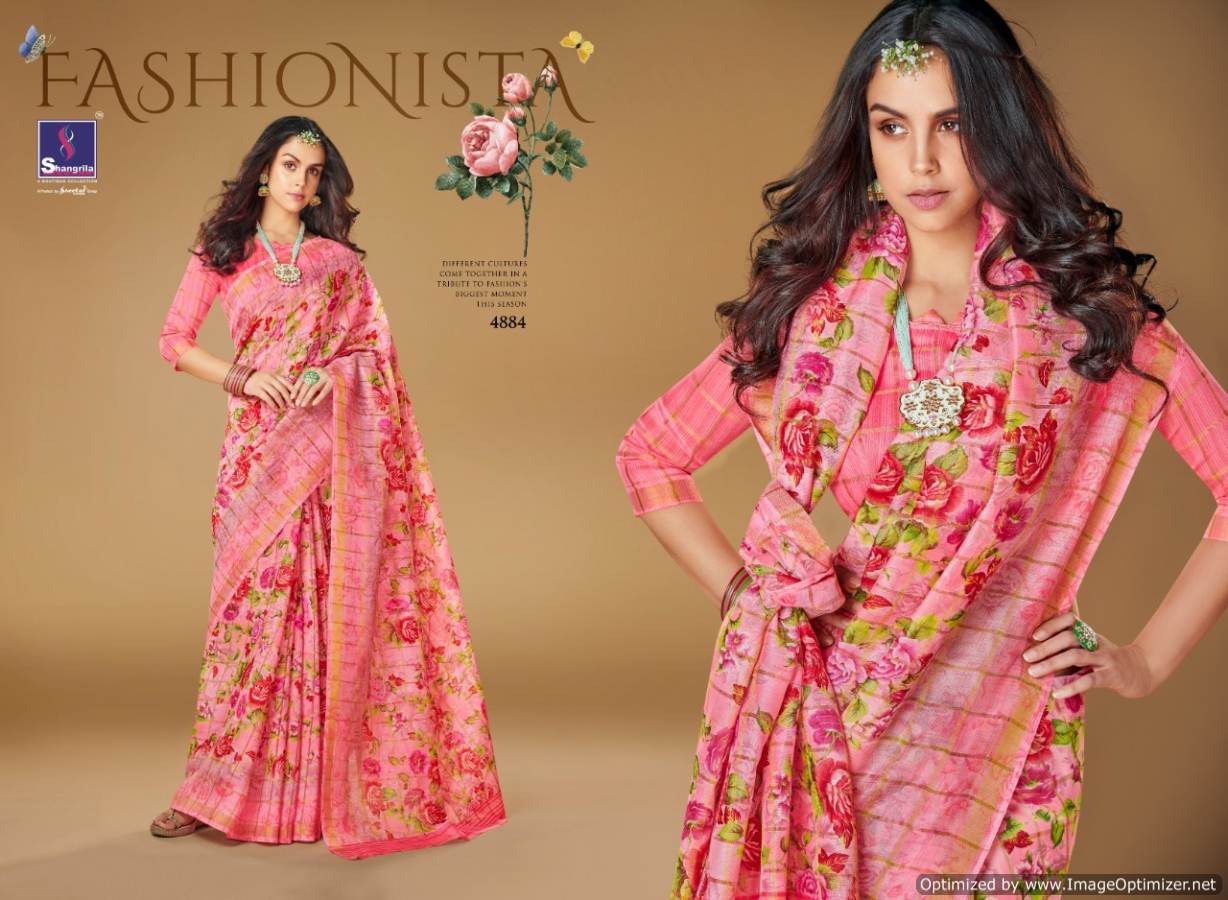 Kajal By Shangrila Linen Printed Sarees Catalogue