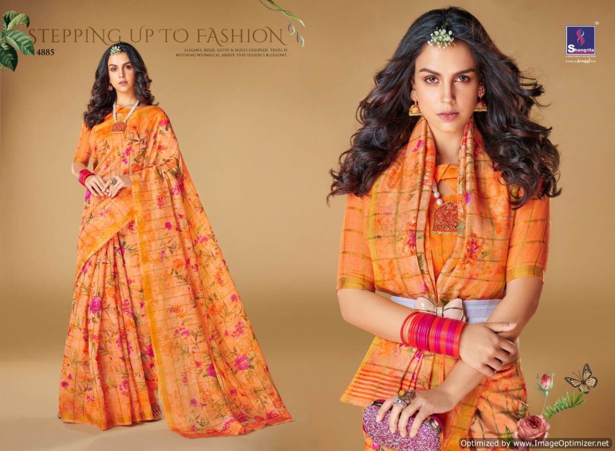 Kajal By Shangrila Linen Printed Sarees Catalogue