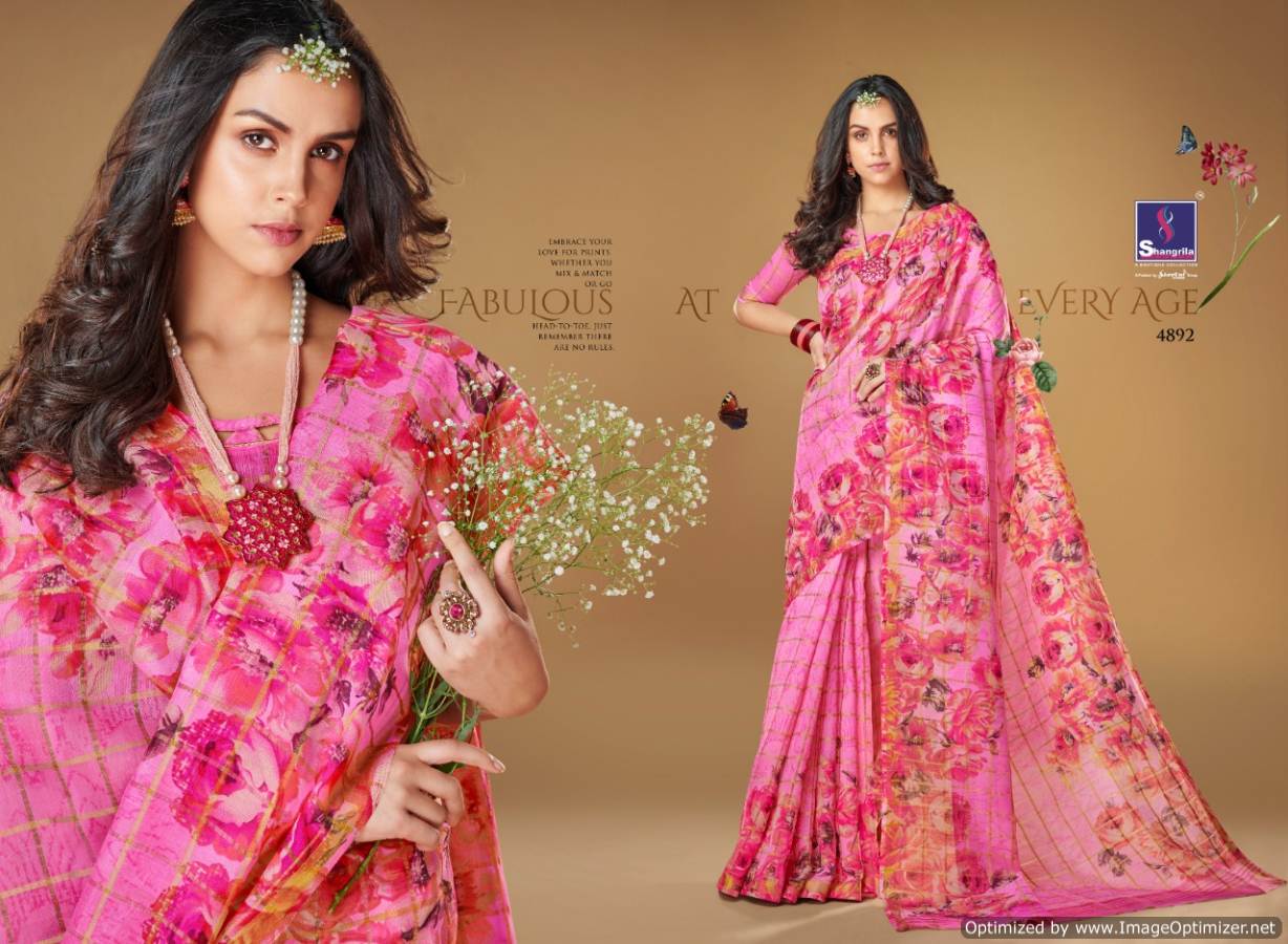 Kajal By Shangrila Linen Printed Sarees Catalogue