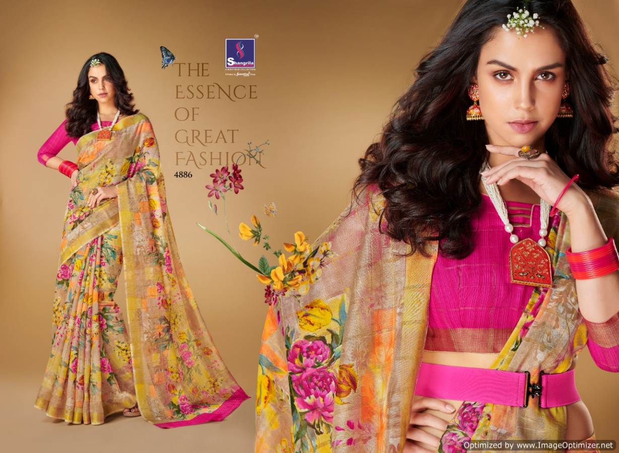 Kajal By Shangrila Linen Printed Sarees Catalogue