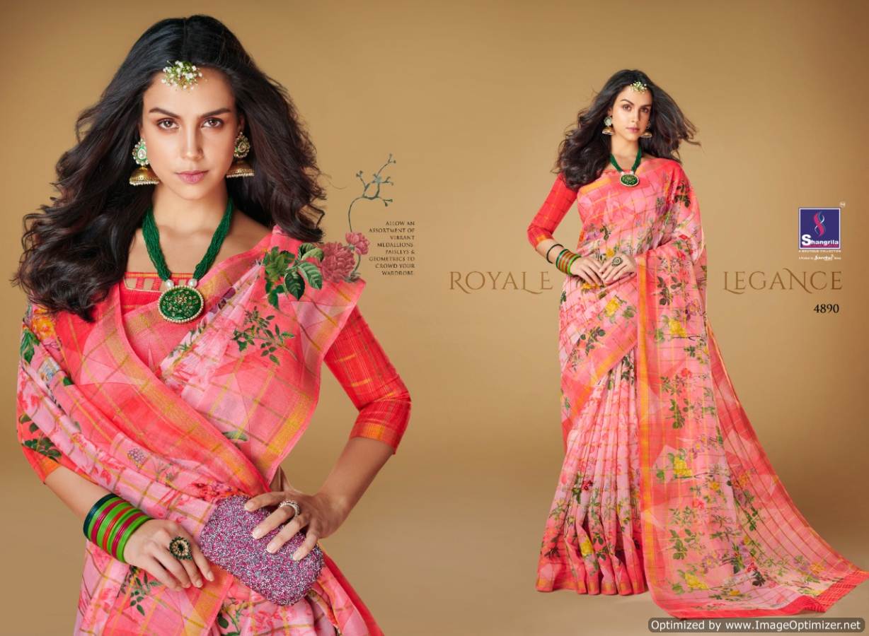 Kajal By Shangrila Linen Printed Sarees Catalogue