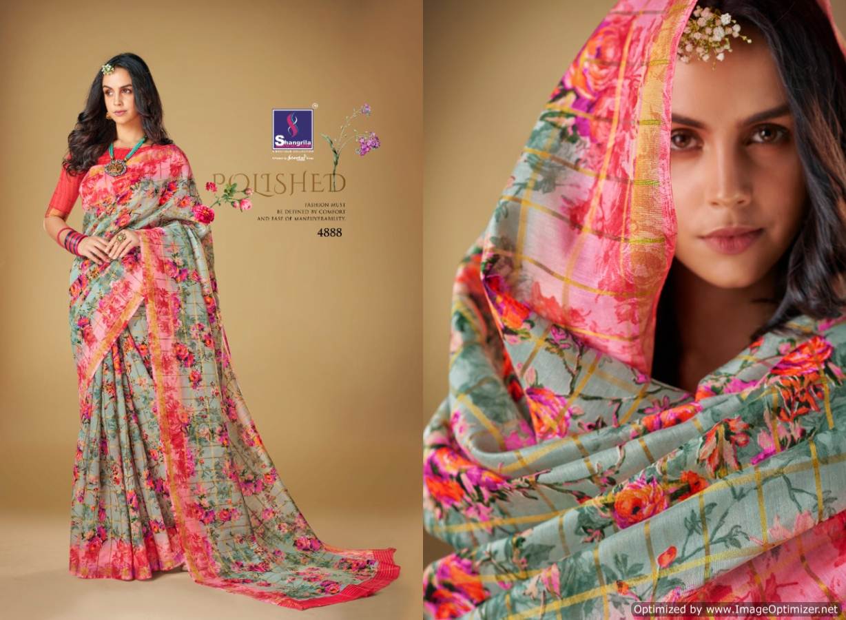 Kajal By Shangrila Linen Printed Sarees Catalogue