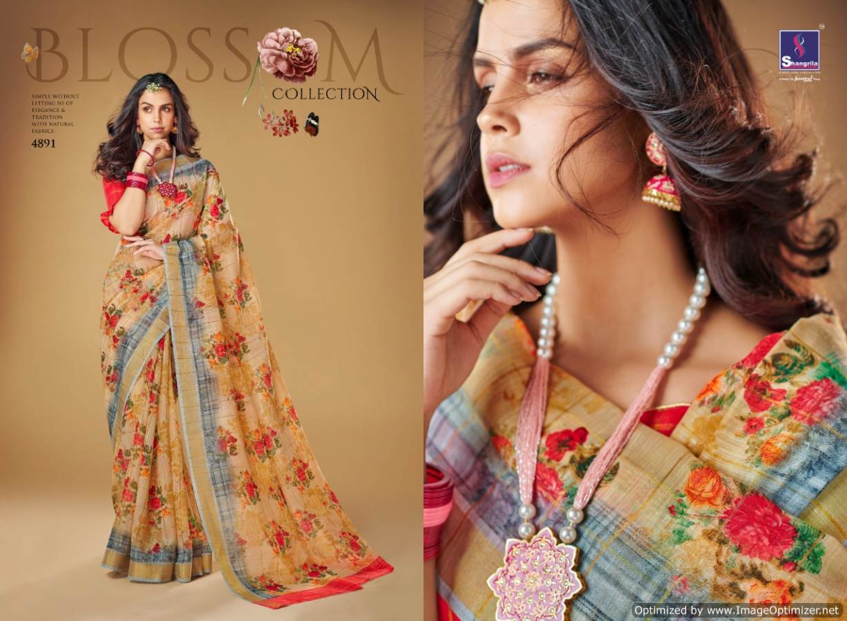 Kajal By Shangrila Linen Printed Sarees Catalogue