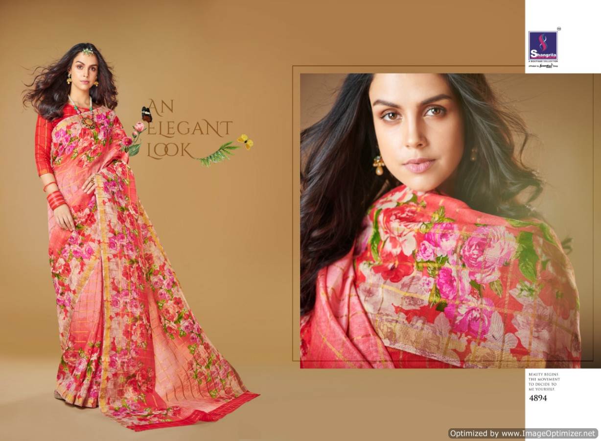 Kajal By Shangrila Linen Printed Sarees Catalogue