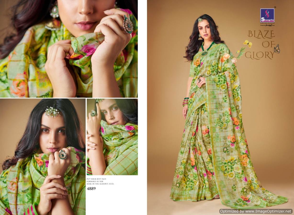 Kajal By Shangrila Linen Printed Sarees Catalogue