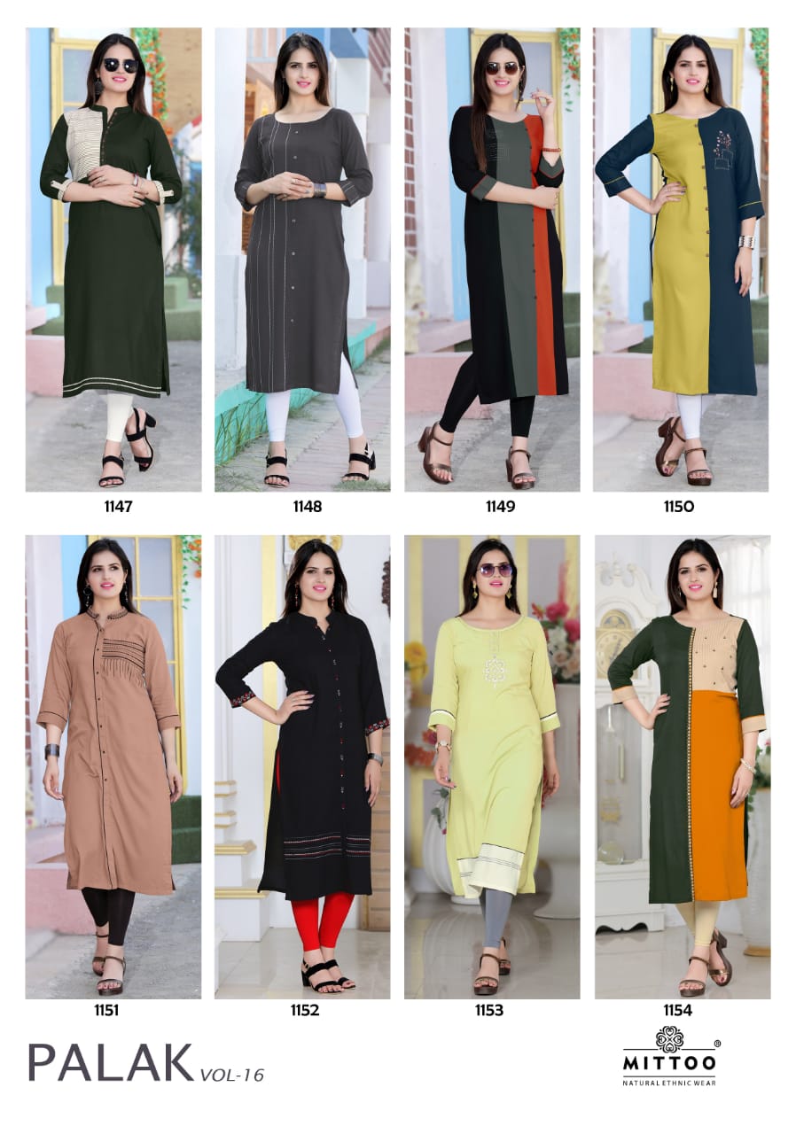 Palak Vol 16 By Mittoo Designer Causal Wear Kurtis Catalogue