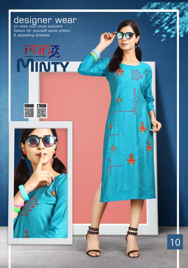 Minty Rung Rayon Causal Wear Kurti Catalogue