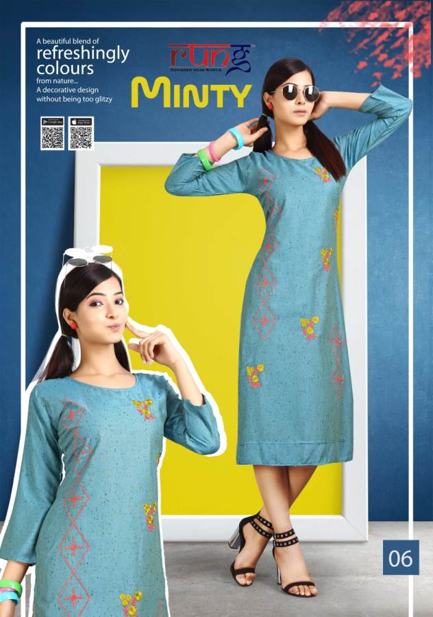 Minty Rung Rayon Causal Wear Kurti Catalogue