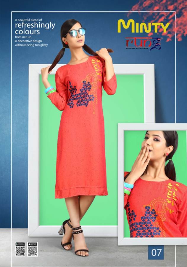 Minty Rung Rayon Causal Wear Kurti Catalogue