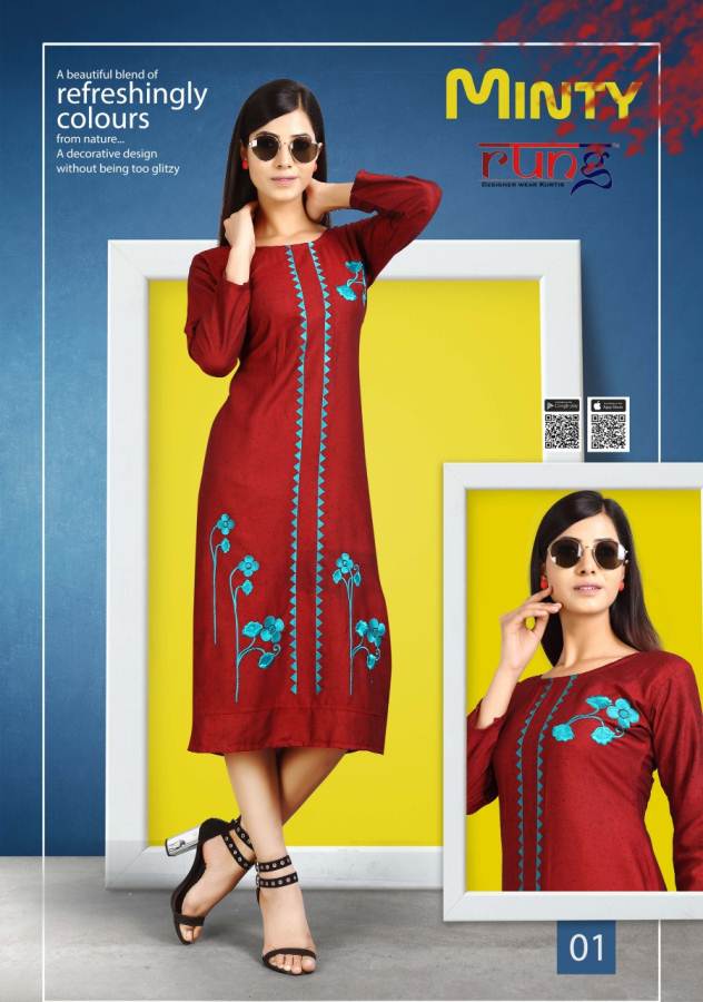 Minty Rung Rayon Causal Wear Kurti Catalogue