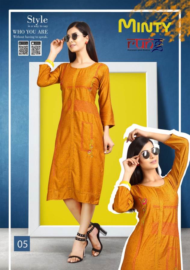 Minty Rung Rayon Causal Wear Kurti Catalogue