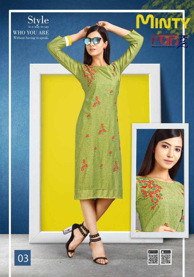 Minty Rung Rayon Causal Wear Kurti Catalogue