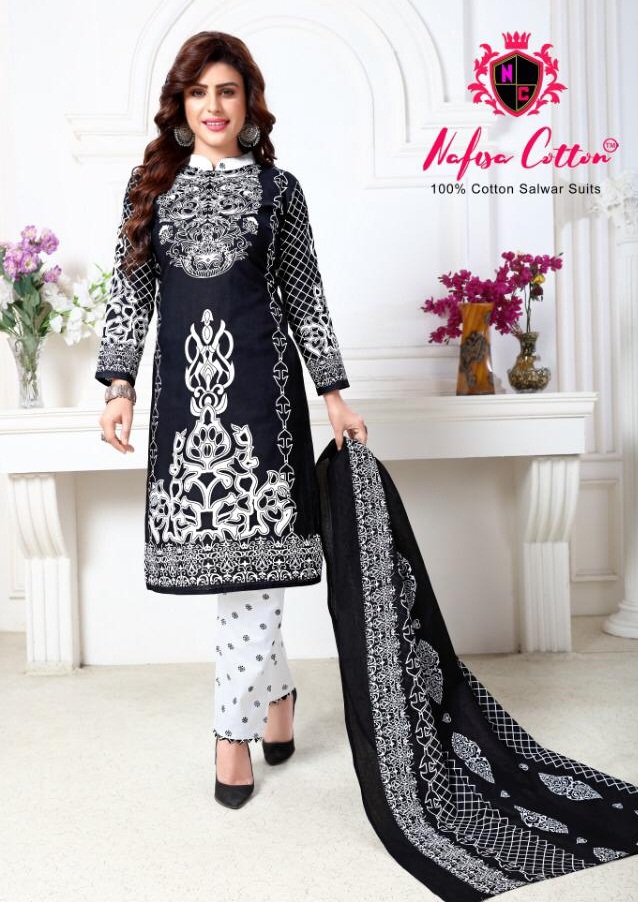 Black & White Vol 3 Nafisa Printed Cotton Dress Materials Catalogue