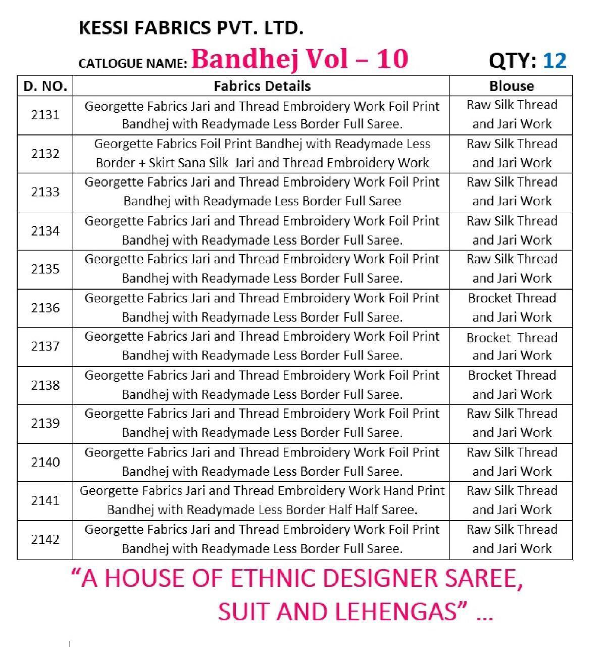 Bandhej Vol 10 By Kessi Fashion Designer Wedding Sarees Catalogue