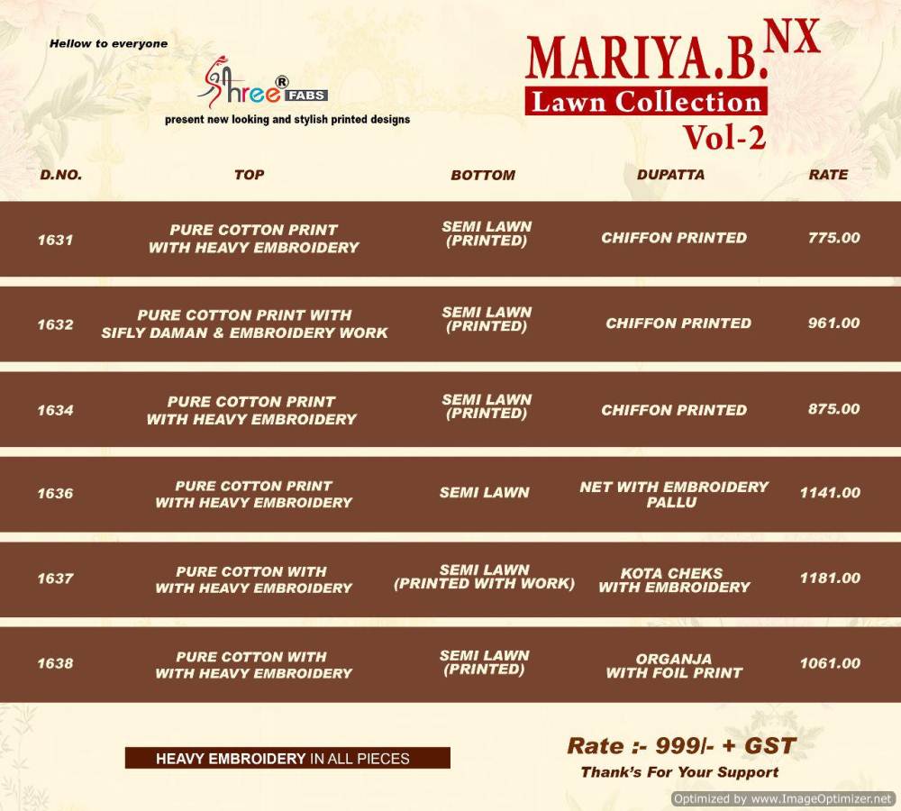 Shree Mariya B Lawn Collection 2 Nx Pakistani Salwar Kameez Catalogue