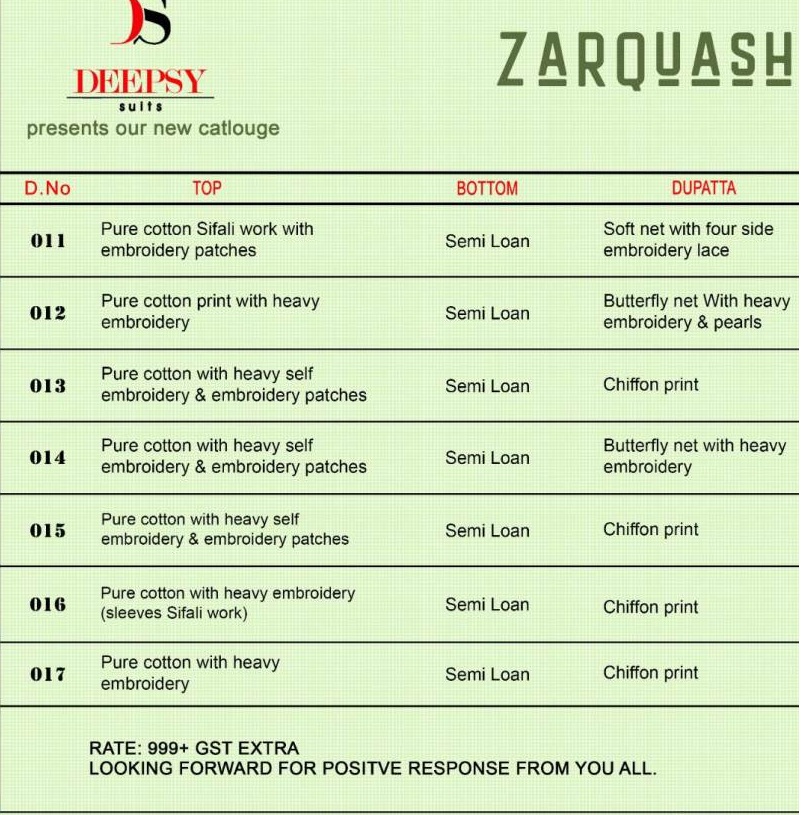 Zarquash Deepsy  Pakistani Salwar Suits Catalogue