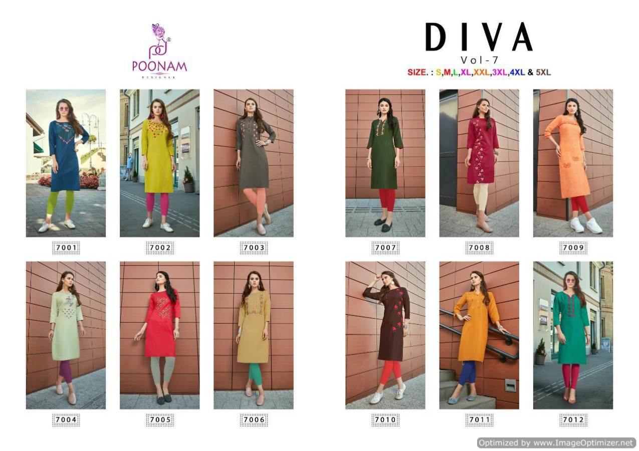 Diva Vol 7 By Poonam Designer Causal Wear Kurtis Catalogue