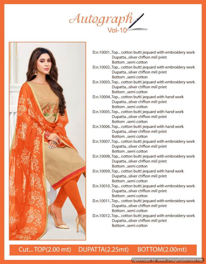 Autograph Vol 10 Shagun Cotton Dress Materials Catalogue